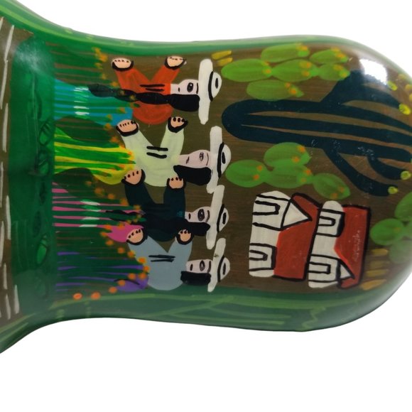 Ceramic Cat Figurine Colorful Red Clay Folk Art Hand Painted Cat Scenic Village - Picture 8 of 12